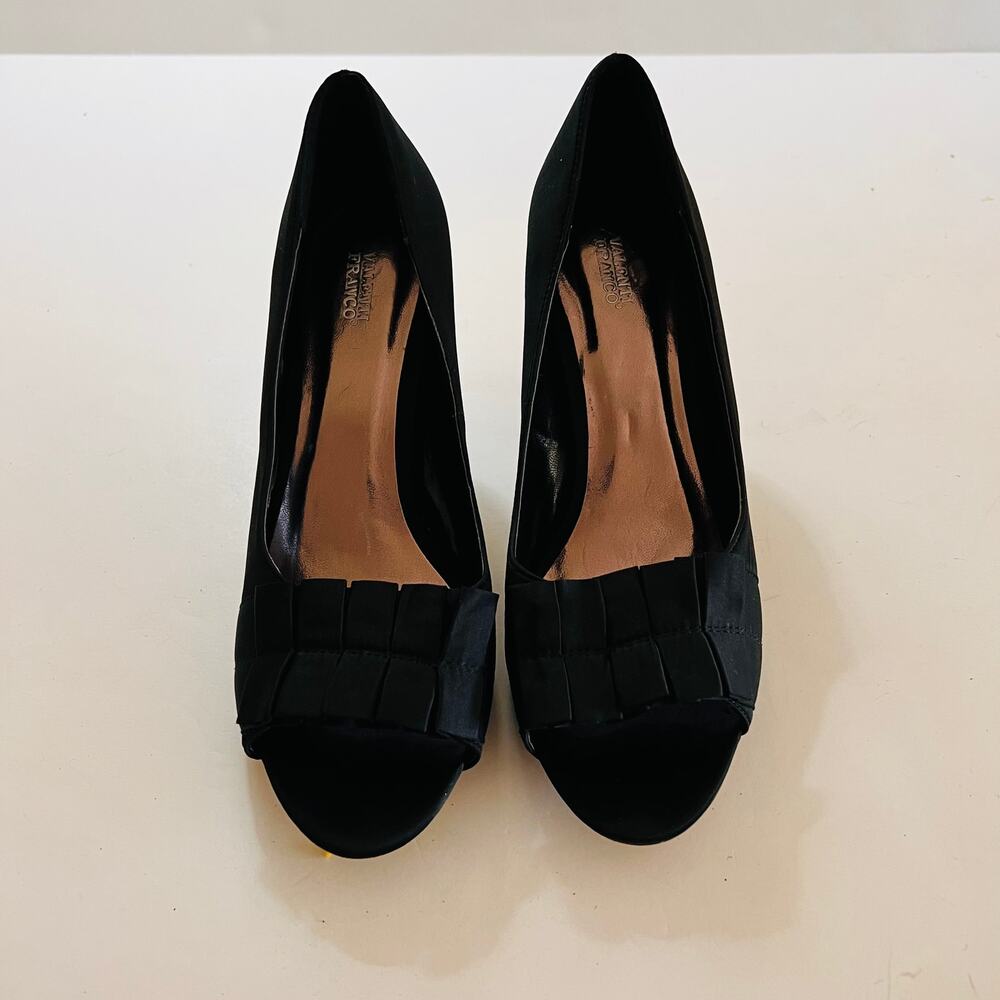 Valenti Franco Black Peep Toe Slip On Heels Size 8.5 - Picture 7 of 7